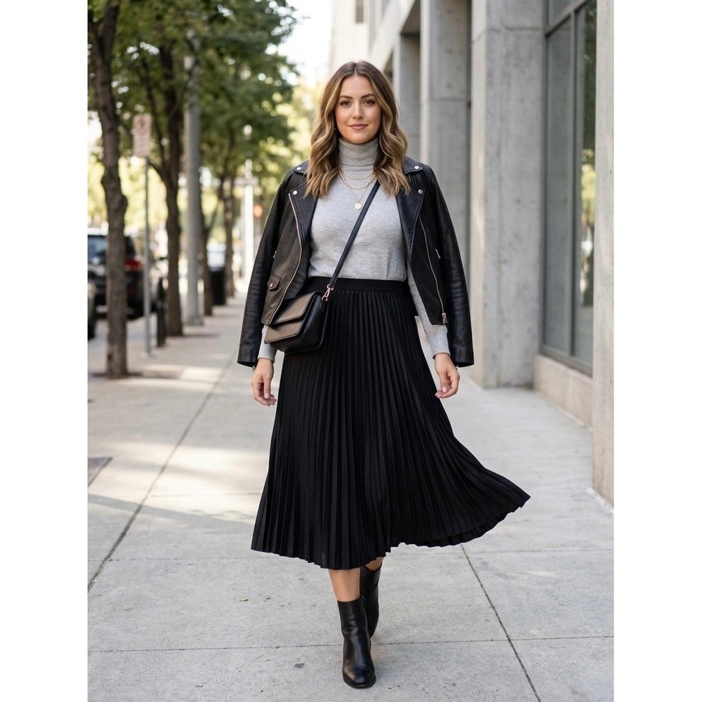 Sanctuary Black Pleated Midi Skirt Elastic Waist Recycled XS0404PEB Size L